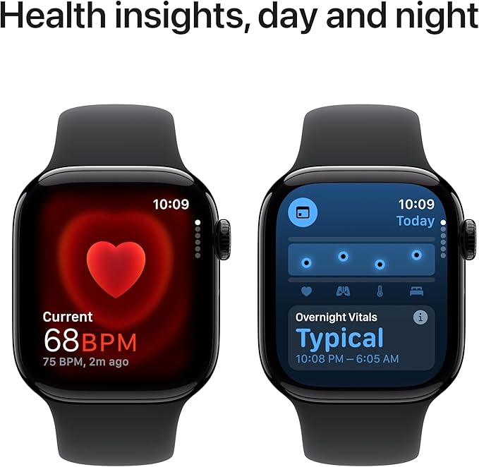 Apple Watch Series 10 [GPS + Cellular 42mm case] Smartwatch with Jet Black Aluminum Case with Black Sport Band - S/M. Fitness Tracker, ECG App, Always-On Retina Display, Water Resistant