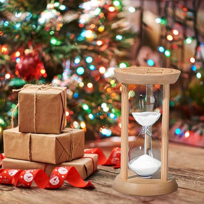 Wood Hourglass 60 Minute, Large Bamboo Sand Timer,60 Min Sand Clock,reloj de Arena- Decorative Sandglass for Tea Time,Classrom,Office,Cooking,White