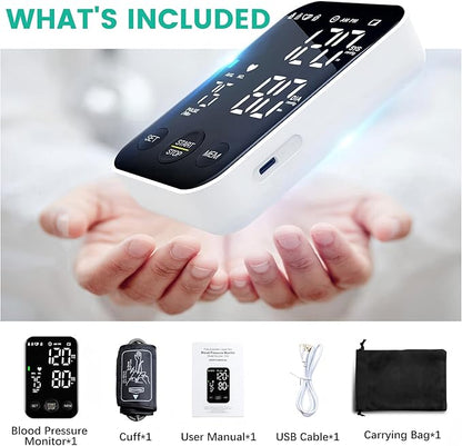 Oklar Blood Pressure Monitor Upper Arm Monitors for Home Use BP Machine Sphygmomanometer with 2x120 Reading Memory Adjustable Arm Cuff 8.7"-15.7" Large Display with LED Background Light Storage Bag