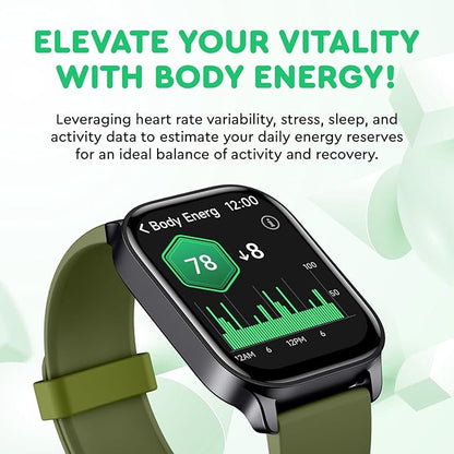 OCTANDRA Spark VeryFit 2.01" Bluetooth Answer Call Alexa Smart Watch Body Energy Heart Rate HRV Oxygen Saturation Sleep Monitor Step Tracker IP68 Fitness Watches for Men Women (IDW17) (Green)