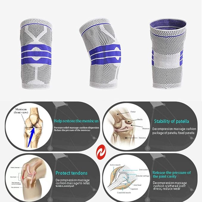 Knee Brace Compression Sleeve for Knee Pain Wraps Patella Stabilizer with Silicone Gel Spring Support, Hinged Kneepads Protector for Meniscus Tear Arthritis Men Women