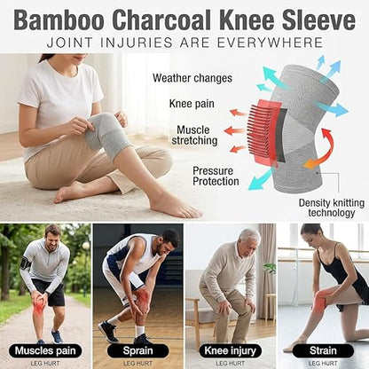 Premium Bamboo Knee Sleeve - 1 Pair Bamboo Compression Knee Sleeve for Women & Men, Anti-Slip Elastic Sport Warm Knee Brace for Arthritis (Gray,X-Large)