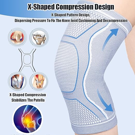 Compression Knee Sleeve for Men Women - Bamboo Charcoal Elastic Knee Braces Pads Warmers Protective Knee Support for Arthritis and Runners (Gray, Medium)
