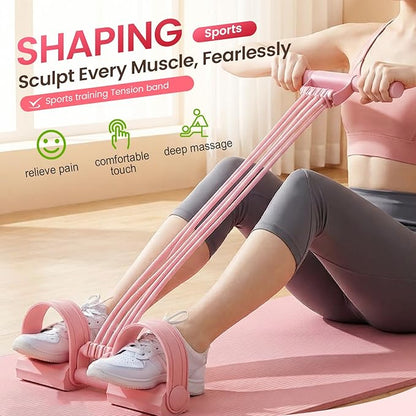 Pedal Resistance Band with Handle, 2026 New Upgrate 8 Tube Exercise Band 3‑in‑1 Multi-Function for Foot Pedal Pull, Back Stretch & Chest Expand, Portable Latex Fitness