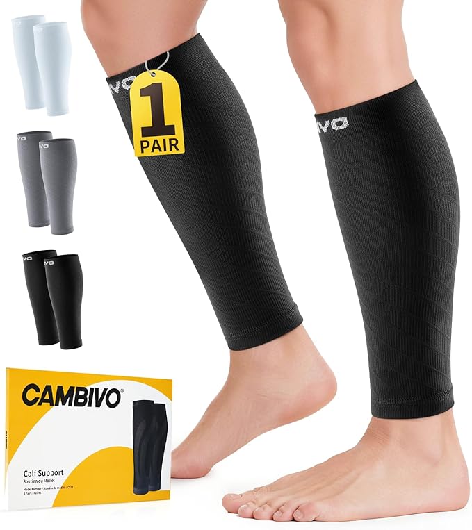 CAMBIVO 3-Pair Calf Compression Sleeves for Men & Women – Footless Socks for Shin Splints & Leg Pain Relief, 1 Pair Available