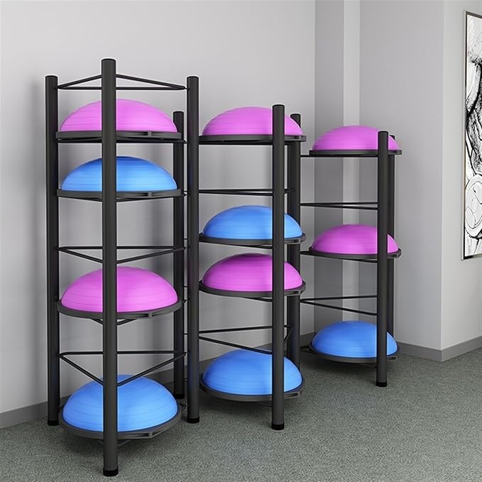 Black Exercise Half Balance Ball Storage Rack - Home Gym Workout Equipment 3/5/6/7 Tier Floor Stand Storage Organizer for Bosu Slam Bowling Medicine Balls(5 layer-130cm/51.2in)