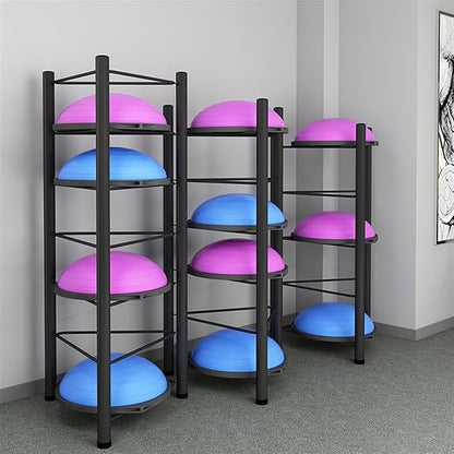 Black Exercise Half Balance Ball Storage Rack - Home Gym Workout Equipment 3/5/6/7 Tier Floor Stand Storage Organizer for Bosu Slam Bowling Medicine Balls(5 layer-130cm/51.2in)