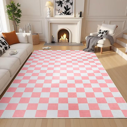 Terrug Pink and White Checkered Rug