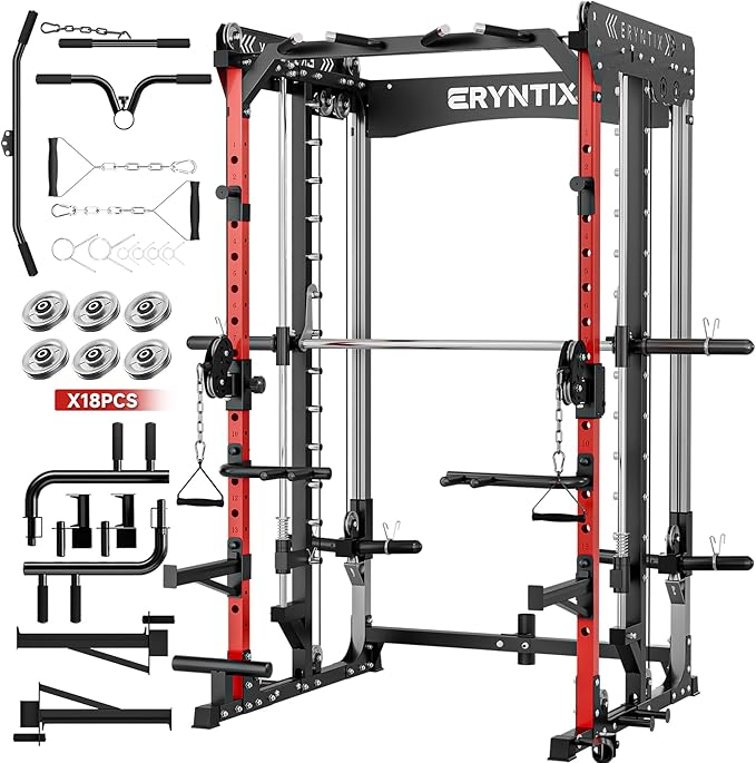 Smith Machine, 2600 LBS Capacity Power Rack for Home Gym Garage, All-in-One Power Cage with Cable Crossover, Heavy-Duty Squat Rack with LAT Pulldown & Pull-Up Bar, 84'' Home Gym Equipment