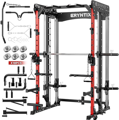 Smith Machine, 2600 LBS Capacity Power Rack for Home Gym Garage, All-in-One Power Cage with Cable Crossover, Heavy-Duty Squat Rack with LAT Pulldown & Pull-Up Bar, 84'' Home Gym Equipment