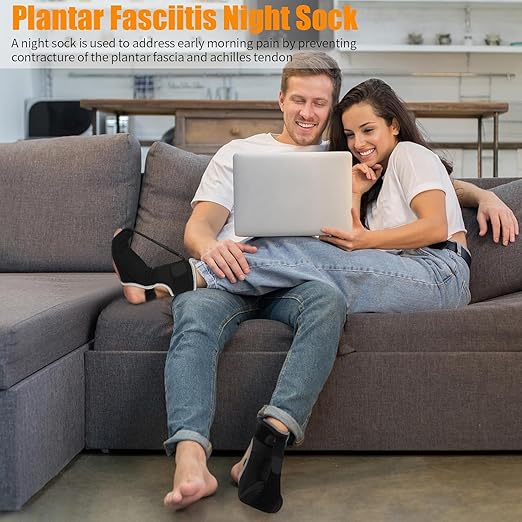 Plantar Fasciitis Night Splint Sock Upgraded Plantar Fasciitis Brace for Women Men with Arch Support for Achilles Tendonitis Foot Drop Heel Spur Pain Relief Black (Small)
