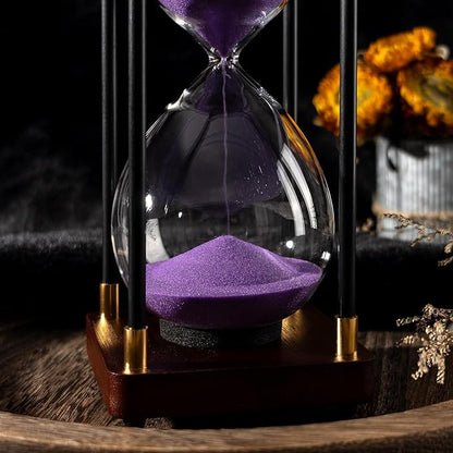 60 Minutes Sand Hourglass Timer, Vintage Sand Clock 60 Minutes, Large White Sander with Wooden End Caps, Hour Glass Sandglass Timer for Games Classroom Kitchen Decor (Purple Sand)