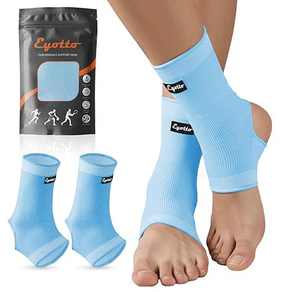 eYotto Open-Heel Ankle Sleeves (7 Pair), Breathable Foot & Ankle Compression Support for Swelling, Plantar Fasciitis & Sprain Relief for Men & Women(Blue)