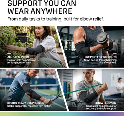 Modvel 2 Pack Elbow Brace for Tendonitis and Tennis Elbow Brace for Women and Men, Elbow Compression Sleeve for Pain Relief and Recovery – Elbow Sleeves Weightlifting Men, Sports & Workout, Arm Brace