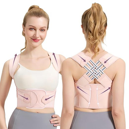VOKOKOYA Posture Corrector for Women and Men,Adjustable Shoulder Straightener,Back Support Brace,Upper Spine scoliosis, hunchback Pink X-Large