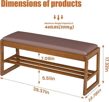 Shoe Storage Bench with Cushion - 2-Tier Shoe Rack Entryway Bench with Flip-Top Storage, Walnut Wooden Shoes Benches Organizer for Entryway, Hallway, Living Room, Bedroom, Closet(Walnut, 39.4" W)