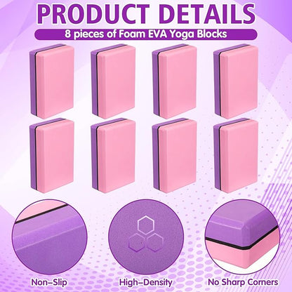 Silipull 8 Pack Yoga Blocks 9 x 6 x 2.8 Inch EVA Foam Pilates Blocks Pilates Stretching and Meditation Exercise for Home Workouts Dance Gymnastics Exercise Lightweight Yoga Supplies