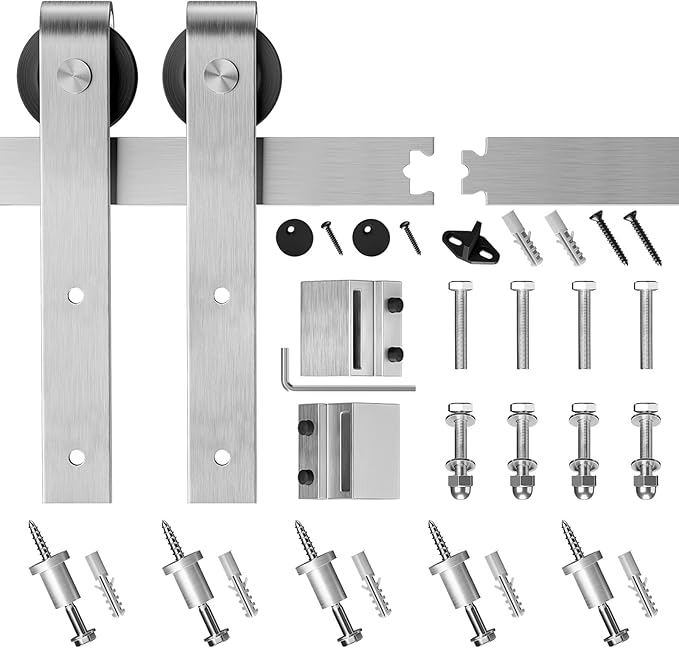 SMARTSTANDARD 6.6 Feet Brushed Nickel Barn Door Hardware Kit-Heavy Duty Sliding Track-Smoothly and Quietly-Easy to Install-Fit 36"-40" Wide Door Panel (J Shape Hanger)