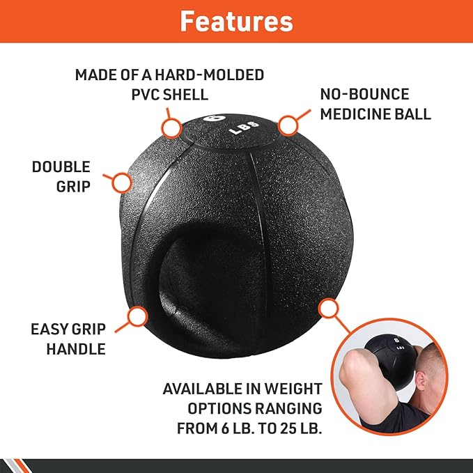 Body Sport Double Grip Medicine Ball, 20 lb. - Strength Training Weighted Exercise Tool - Softer Kettlebell Alternative for Home Fitness & Gyms