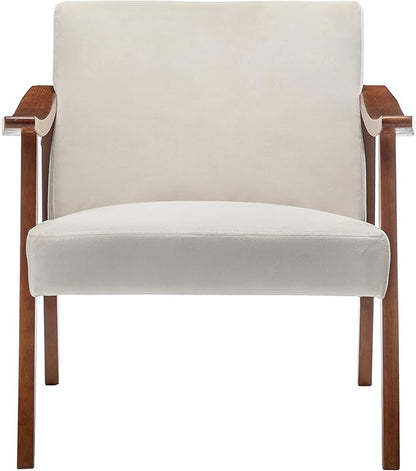 Container Furniture Direct Accent Chair with Velvet Upholstery and Solid Wood Frame, Classic Mid-Century Modern Living Room Furniture for Extra Seating, Cream White