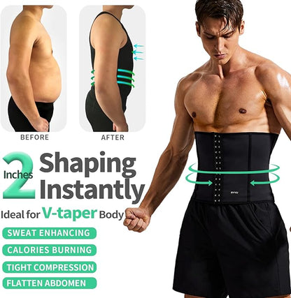 BVVU Waist Trainer for Men Waist Trimmer Tummy Control Sauna Sweat Belt Stomach Wrap Lower Belly Fat Back Support