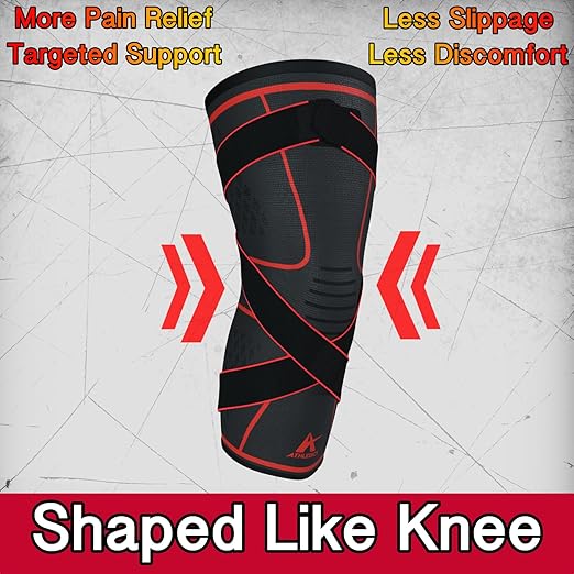 ATHLEDICT Knee Brace Compression Sleeve with Strap for Best Support & Pain Relief for Meniscus Tear, Arthritis, Running, Basketball, MCL, Jogging and Surgery Recovery for Men & Women (XS)