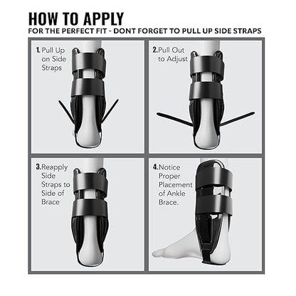 AnklePro Air Cushion Stirrup Ankle Stabilizer Brace - Removable Cold Therapy 3-Strap Rigid Stirrup Ankle Splint w/Gel Pad for Women & Men - Lateral Support for Stability, Black, Small