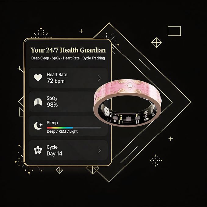 Smart Ring for Women Gift, Fitness & Vital Signs Monitoring, Sleep Tracker/Remote Photography/No Subscription(Pink,10#)