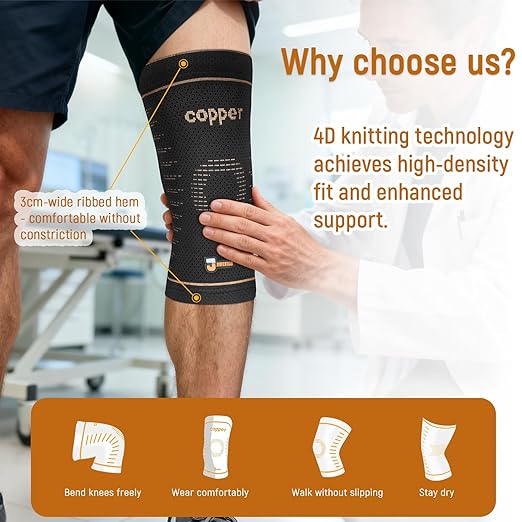 JIUFENTIAN Copper Knee Brace for Women and Men(2 Pack) -knee compression sleeves for Arthritis, Running & Daily Use-Targeted Support for Joint Stability & Pain Relief(X-Large)