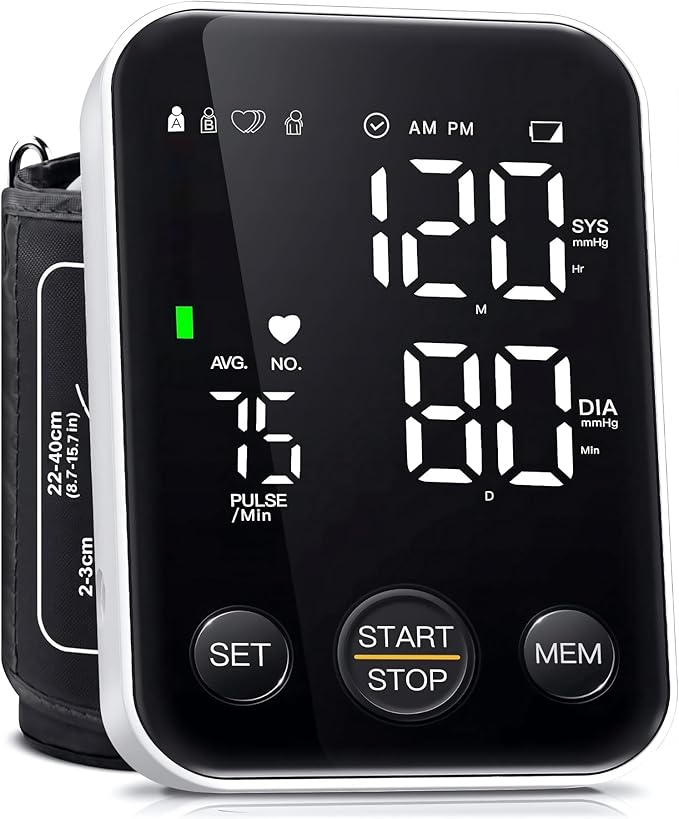 Oklar Blood Pressure Monitor Upper Arm Monitors for Home Use BP Machine Sphygmomanometer with 2x120 Reading Memory Adjustable Arm Cuff 8.7"-15.7" Large Display with LED Background Light Storage Bag