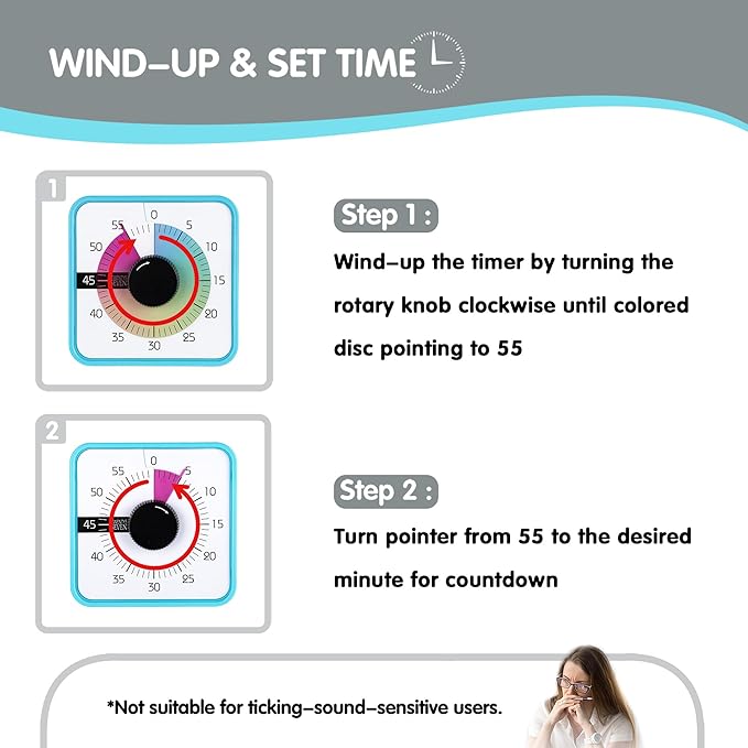 Visual Timer 7.5 inch; 60 Minute 1 Hour Countdown Timer for Kids Classroom Teaching Tool Home Office Meeting, Mechanical Countdown Clock for Exam Time Management Magnetic, Sky Blue with Colorful Disc