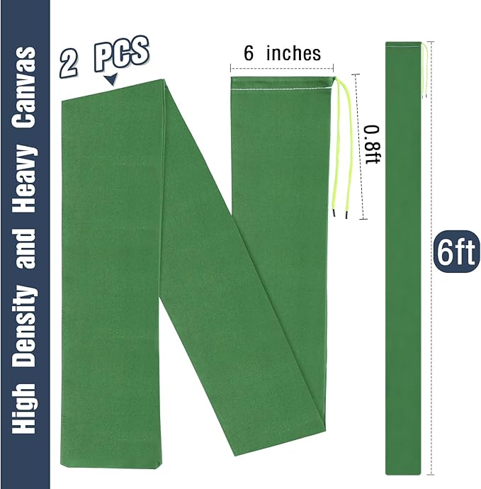 Threan 2 Pcs Long Canvas Sandbags for Flooding Sand Tube Bags Flood Protection Thickened Reusable Rain Wind Flood Barrier with Elastic Band Water Barrier Tube for Door Rain Control, Green (6ft)