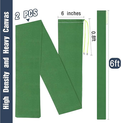Threan 2 Pcs Long Canvas Sandbags for Flooding Sand Tube Bags Flood Protection Thickened Reusable Rain Wind Flood Barrier with Elastic Band Water Barrier Tube for Door Rain Control, Green (6ft)