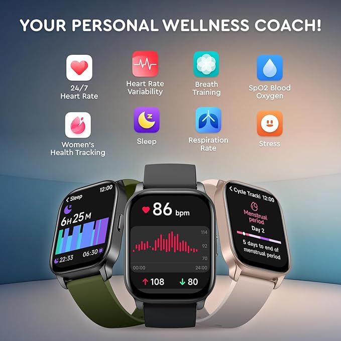 OCTANDRA Spark VeryFit 2.01" Bluetooth Answer Call Alexa Smart Watch Body Energy Heart Rate HRV Oxygen Saturation Sleep Monitor Step Tracker IP68 Fitness Watches for Men Women (IDW17) (Green)