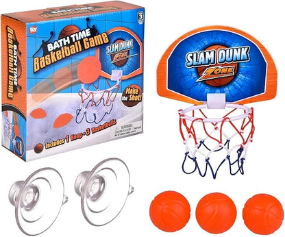 Zugar Land Bath Time Mini Basketball Slam Dunk Zone Shooting Game (6") 3 Balls That Float Included. Suctions to The Wall. Plastic. Bathtub Toy for Boys and Girls. (1 Set)