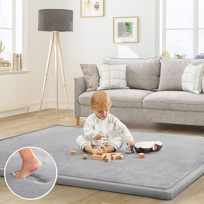 Baby Play Mat for Floor Nursery Rug Muscle Mat Area Rug Playroom Rug 39"x59" Playpen Mat Memory Foam 1.3" Thick Crawling Mat for Babies,Toddlers, Infants, Kids,A Light Gray
