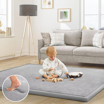 Baby Play Mat for Floor Nursery Rug Muscle Mat Area Rug Playroom Rug 79"x110" Playpen Mat Memory Foam 1.3" Thick Crawling Mat for Babies,Toddlers, Infants, Kids,A Light Gray