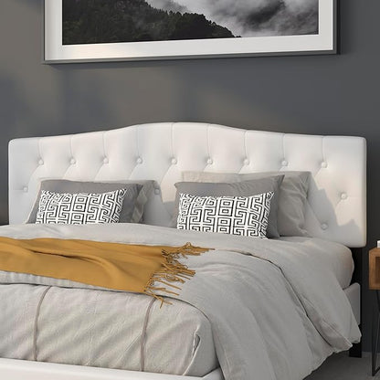 BizChair Tufted Upholstered King Size Headboard in White Fabric
