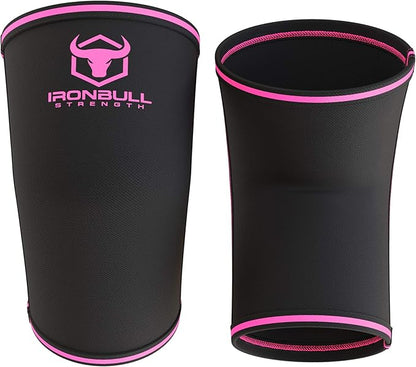 Elbow Sleeves 5mm (1 Pair) - High Performance Elbow Sleeve Support for Weightlifting, Weight Training & Powerlifting - Best Compression Straps - for Men and Women (Large, Black/Pink)