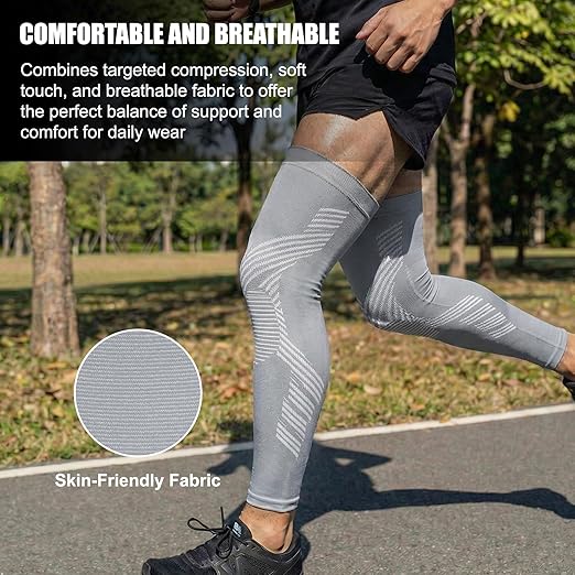NuCamper Full Leg Compression Sleeves for Men and Women,2 Pack Legs Sleeves Long Knee Brace Support for Running, Basketball, Cycling, Workout, Sports - Gray,3XL