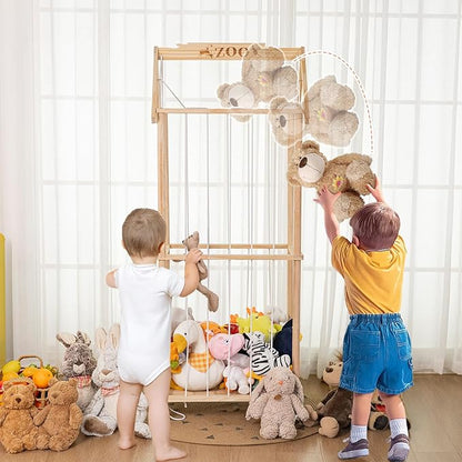 Stuffed Animal Storage, Wooden Stuffed Animal Holder Stuffed Animal Zoo Organizer Cage with Large Capacity, Using for Storing Plushies on Nursery Playroom Bedroom Decor Corner
