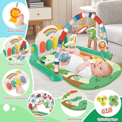 Joryuek Baby Gym & Play Mat, Tummy Time & Activity Mat Toys, Infant to Toddler Play Piano Mat, 0-12 Months (Green)