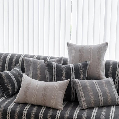 Pack of 1 Decorative Throw Pillow Covers 12x20 Inch, Pillow Cases for Living Room Couch Bedroom Farmhouse Home Decor, Soft Stripe Chenille Cushion Covers for Sofa Grey,20''x20''
