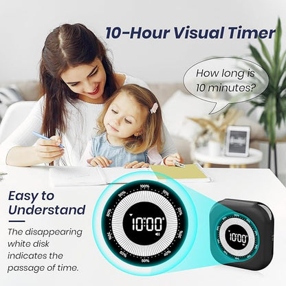PERSUPER Visual Timer for Kids, 10 Hours Countdown/Up, with Rechargeable, 3 Volume Levels，3 Brightness Display, and Magnetic, Homeschool Study Tool, Large Digital Timers for Classroom, Kitchen