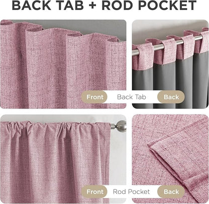 Joydeco Blackout Curtains for Bedroom - 100% Light Blocking 2 Panels Set Pink Drapes 42" W x 108" L, Thermal Insulated Room Darkening Curtains, Linen Textured for Living Room, Rod Pocket & Back Tabs