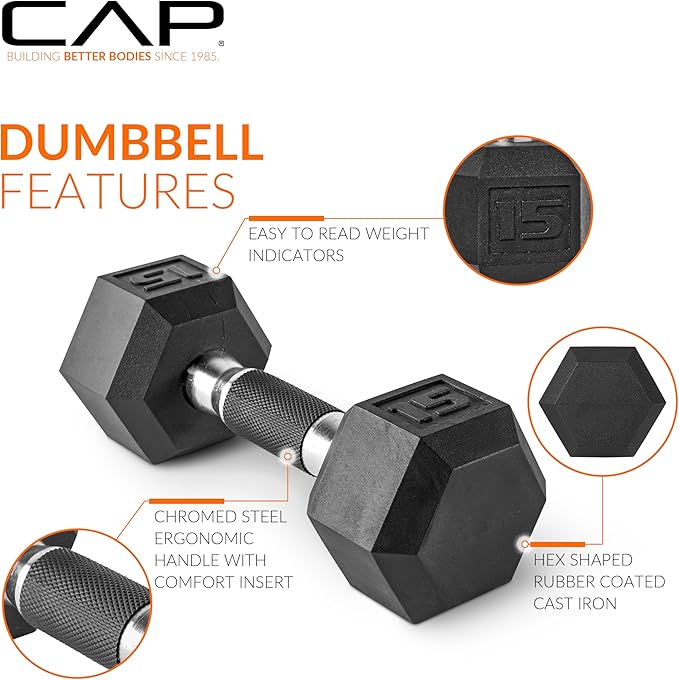 CAP Barbell Rubber Coated Hex Dumbbell Set with Vertical Rack | 100-300 lbs Free Weights Dumbbells Set for Home Gym | Multiple Options