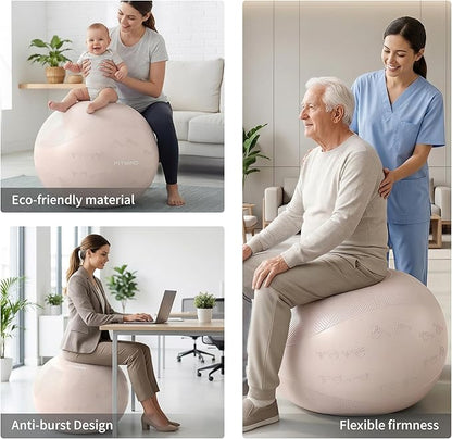 Extra Thick Yoga Ball with Training Instruction, Anti-Burst Slip Resistant Exercise Ball with Pump for Pilates,Physical Therapy,Pregnancy Stability,Birthing Ball 22in 26in 30in