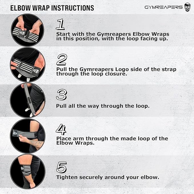 Gymreapers Weightlifting Elbow Wraps (1 Pair) - Flexible 40'' Elbow Compression Strap & Joint Support Brace - for Bench Press, Powerlifting, and Pressing