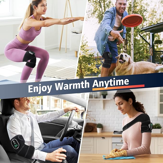 Cordless Heated Knee Brace for Pain Relief, Rechargeable Heating Knee Brace Shoulder Brace Support with 6 Heating Levels & 3 Timer,3 in 1 Heated Knee Pad for Shoulder Elbow