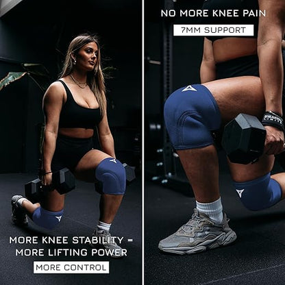 Breaking Limits Navy Blue Lifting Knee Sleeves Men (Pair) - 7MM Sleeves Weightlifting Men & Women - Powerlifting Knee Sleeves for Squats - Squat Knee Brace for Lifting - Rodilleras para Gym Hombre y Mujer (XS)